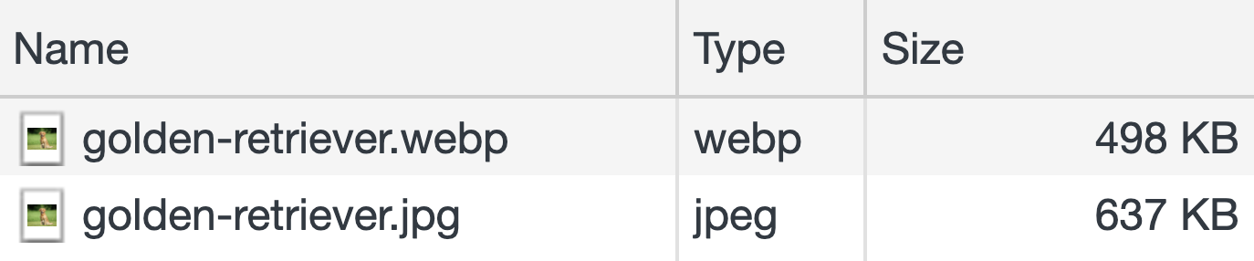 WebP file size comparison